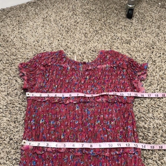 Free People Bodycon Dress Size Small Dark Mauve Pink Shirred Floral Ruffle - Picture 5 of 8